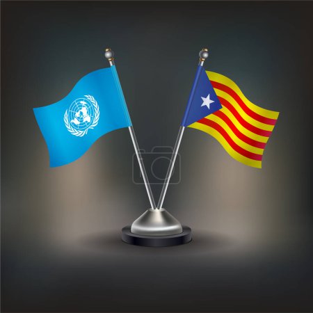 Illustration for United Nations VS  Catalonia flag in a stand on table with transparent background - Royalty Free Image