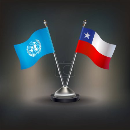 Illustration for United Nations VS  Chile flag in a stand on table with transparent background - Royalty Free Image