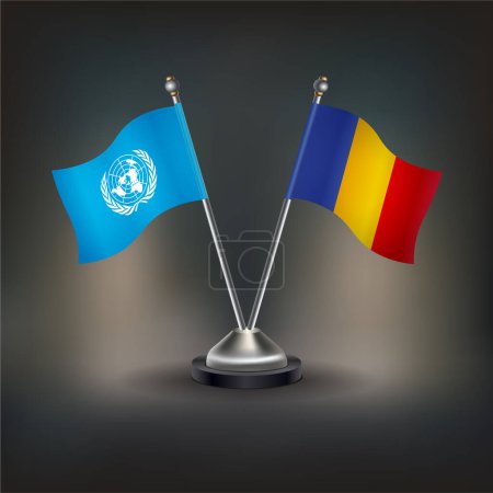 Illustration for United Nations VS Chad  flag in a stand on table with transparent background - Royalty Free Image