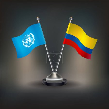 Illustration for United Nations VS Colombia  flag in a stand on table with transparent background - Royalty Free Image