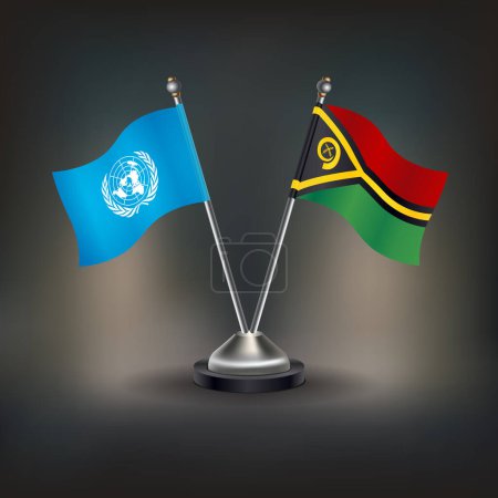 Die Vereinten Nationen und Vanuatu Flagge Relation, stehen auf dem Tisch. Vektorillustration
