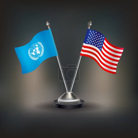 Vereinte Nationen und Vereinigte Staaten Flagge Relation, stehen auf dem Tisch. Vektorillustration