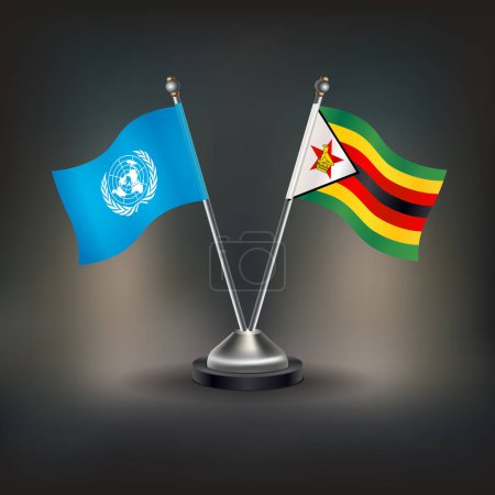 Vereinte Nationen und Simbabwe Flagge Relation, stehen auf dem Tisch. Vektorillustration