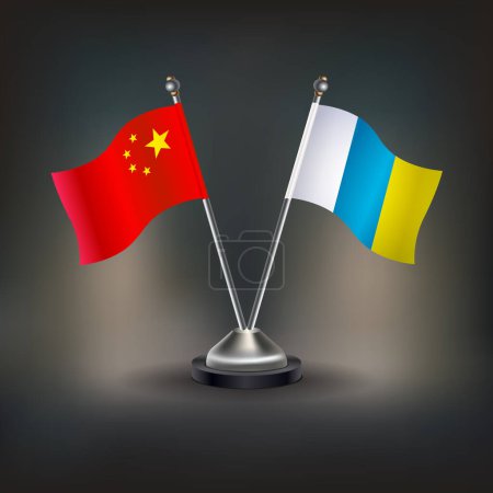 China and Canary Islands flag Relation, stand on table. Vector Illustration
