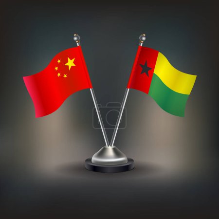 China and Guinea Bissau flag Relation, stand on table. Vector Illustration