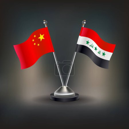 Illustration for China and Iraq flag Relation, stand on table. Vector Illustration - Royalty Free Image