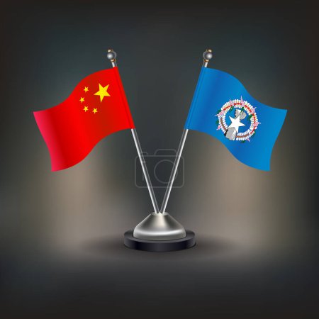 China and Northern Marianas flag Relation, stand on table. Vector Illustration