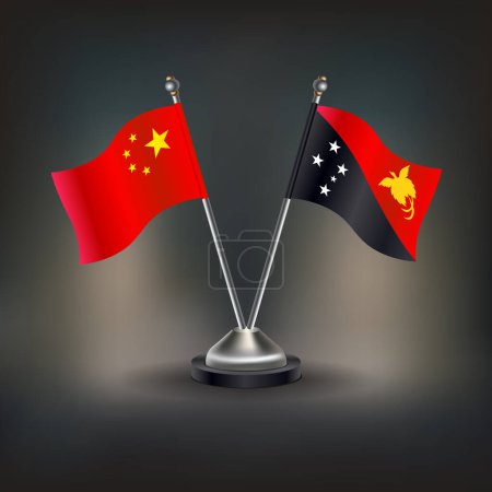 Téléchargez les illustrations : Chine et Papouasie-Nouvelle-Guinée drapeau Relation, debout sur la table. Illustration vectorielle - en licence libre de droit