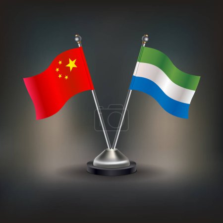Illustration for China and Sierra Leone flag Relation, stand on table. Vector Illustration - Royalty Free Image