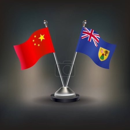 China and Turk and Caicos flag Relation, stand on table. Vector Illustration