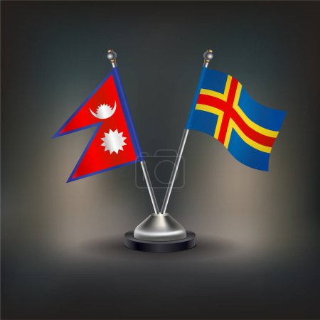 Illustration for Nepal and Aland Islands flag Relation, stand on table. Vector Illustration - Royalty Free Image