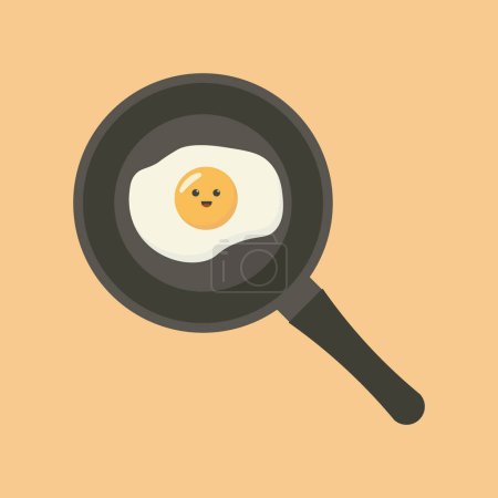 Foto de Lindo huevo frito en la sartén. Desayuno saludable por la mañana con huevo. Ilustración vectorial - Imagen libre de derechos