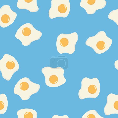 Foto de Huevos fritos patrón sin costura sobre fondo azul. Ilustración vectorial - Imagen libre de derechos