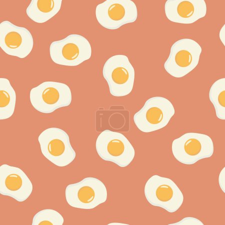 Foto de Huevos fritos patrón sin costura sobre fondo rojo. Ilustración vectorial - Imagen libre de derechos