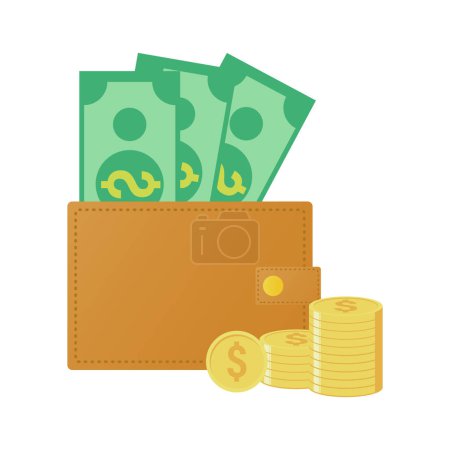 Foto de Billetera y pila vector de dinero ilustración, signo de billete de ganancia y símbolo de prosperidad - Imagen libre de derechos