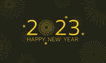 Foto de Feliz año nuevo 2023 fondo con elegantes fuegos artificiales de oro. Adecuado para tarjetas de felicitación, banner, invitaciones - Imagen libre de derechos