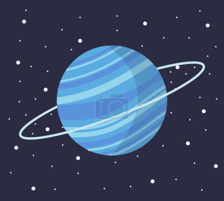 Foto de Dibujos animados planeta sistema solar en estilo plano. Planeta Urano en el espacio oscuro con ilustración vectorial de estrellas. - Imagen libre de derechos