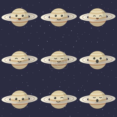 Foto de Lindo planeta Saturno personaje de dibujos animados. Set de lindos planetas de dibujos animados con diferentes emociones. Ilustración vectorial - Imagen libre de derechos