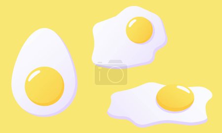 Foto de Ilustración del vector de huevo frito y hervido. Huevos cocidos chiken de dibujos animados con yema - Imagen libre de derechos