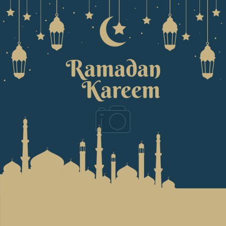 Foto de Ramadan kareem design. Ramadan vector illustration with mosque and lantern. Islamic background for holy month ramadan celebration - Imagen libre de derechos