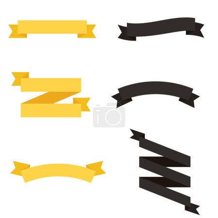 Ilustración de Cintas planas icono de banner vector conjunto de oro y color negro sobre fondo blanco - Imagen libre de derechos