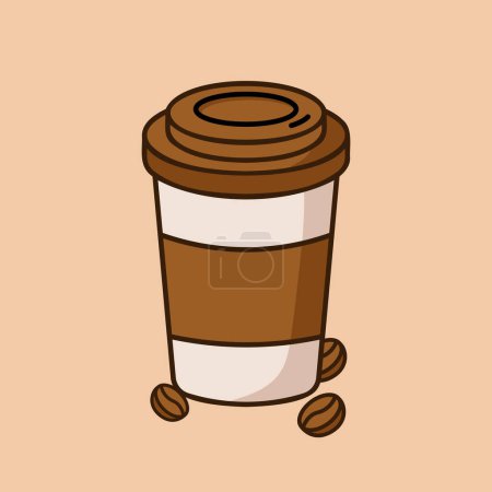 Foto de Linda taza de café de papel con granos de café ilustración icono de dibujos animados vector. Concepto de icono de bebida de café. Icono de esquema plano vectorial - Imagen libre de derechos