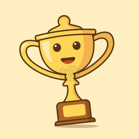 Foto de Personaje de dibujos animados trofeo de oro. Primer lugar campeón copa trofeo en estilo plano. Icono de esquema plano vectorial - Imagen libre de derechos