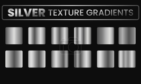Illustration for Silver texture gradient collection. Shiny and metal steel gradient template for chrome border, silver frame, ribbon or label design. Vector illustration - Royalty Free Image