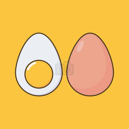 Foto de Bonita caricatura de huevo hervido. Ilustración plana del icono de huevos cocidos sobre fondo amarillo. Adecuado para su uso en el diseño de productos alimenticios, carteles o folletos. - Imagen libre de derechos