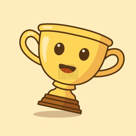 Foto de Lindo personaje de dibujos animados trofeo de oro. Primer lugar campeón copa trofeo en estilo plano. Icono de esquema plano vectorial - Imagen libre de derechos