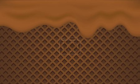 Foto de Chocolate derretido goteando fondo. Dibujos animados de chocolate derretido en la ilustración de vectores de wafel - Imagen libre de derechos