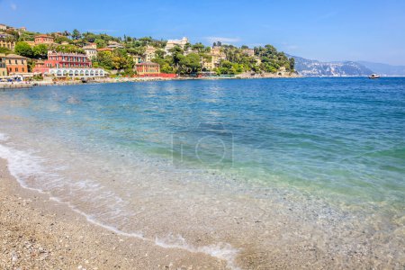 Photo for Santa Margherita Ligure with peaceful beach in little bay harbor. Liguria, Italy - Royalty Free Image