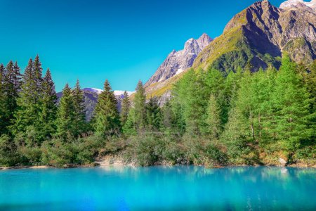 Téléchargez les photos : Mont Blanc et reflet idyllique du lac, Chamonix, Alpes françaises au coucher du soleil - en image libre de droit