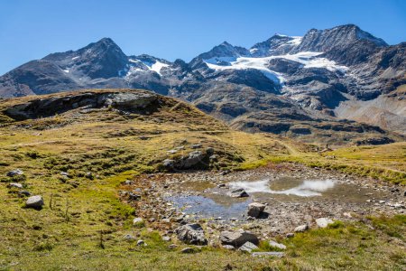 Téléchargez les photos : Chaîne de montagnes Bernina et Palu avec lac dans les Alpes suisses, Engadine, Suisse - en image libre de droit