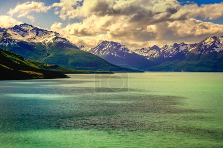 Photo for Snowcapped Andes and Lake Argentina near El calafate, Patagonia landscape, South America - Royalty Free Image