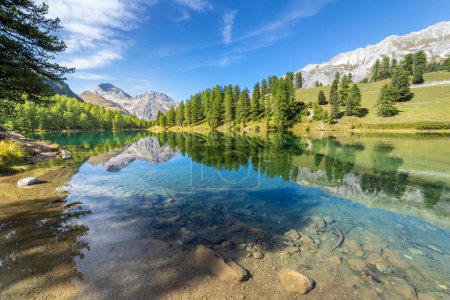 Foto de Alpine Lake Palpuogna en Albula Pass en Graubunden Alpes suizos, Grisones, Suiza - Imagen libre de derechos