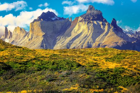 Horns of Paine and dramatic landscape at sunset, Torres Del Paine, Patagonia, Chile