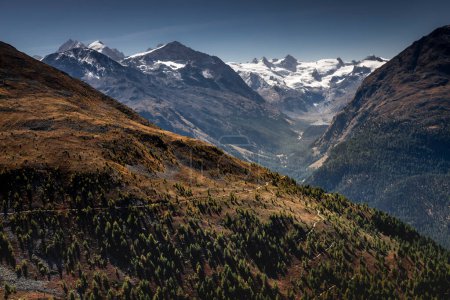 Panoramic view of Dramatic landscape, swiss alps in upper Engadine, Graubunden, Switzerland