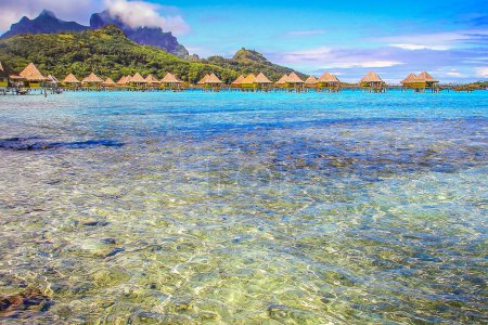 Téléchargez les photos : Bora Bora Paradis tropical, Plage idyllique turquoise et ensoleillée en Polynésie française, Tahiti - en image libre de droit