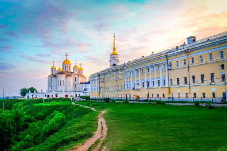Vladimir old town in Golden Ring of Russia at evening, idyllic landscape
