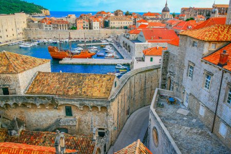 Photo for Dubrobvik medieval old town, turquoise adriatic beach in Dalmatia, Croatia - Royalty Free Image