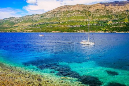 Photo for Elaphiti islands, turquoise adriatic beach near Korcula, Dalmatia at sunny day, Croatia - Royalty Free Image