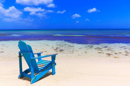 Photo for Colorful wooden chairs on white sand beach in Aruba, Duth Caribbean at sunny day - Royalty Free Image
