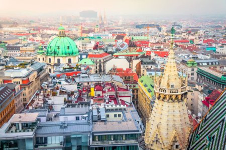 Photo for Above Vienna medieval old town and rooftops cityscape, Austria - Royalty Free Image