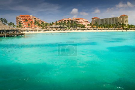Photo for Idyllic Beach on Aruba island in the Caribbean Sea, Dutch Antilles - Royalty Free Image