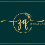 luxury signature initial Zq logo design isolated leaf and flower