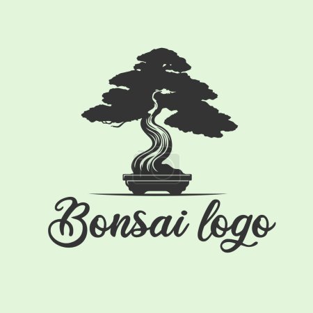 Ilustración de Logotipo de árbol de bonsái japonés, iconos de silueta de planta negra sobre fondo blanco - Imagen libre de derechos