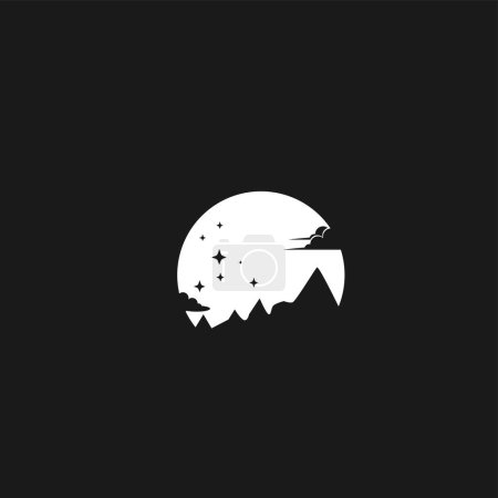 Ilustración de Cielo nocturno Minimalista y plano Logo Vector Ilustración. Blanco en fondo negro - Imagen libre de derechos