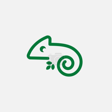 Chameleon logo line art design. simple Green Chameleon gecko reptile vector in abstract outline Illustration style.