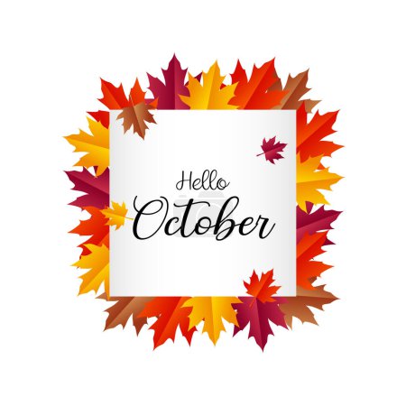 Hallo Oktober mit Herbststimmung. Willkommen Oktober Vektor Illustration.